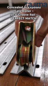 Sliding Gate V-Groove Hardware Set (Rollers Tracks Stopper Catcher Guide)