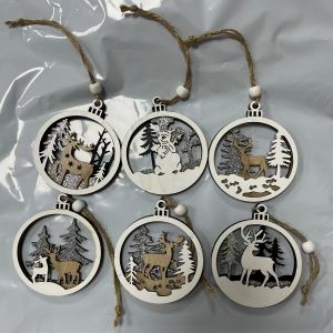 Bộ Trang Trí Giáng Sinh Bằng Gỗ 6 Món Hình Tuần Lộc 3D Và Cây Thông Tròn Đồ Trang Trí Treo Cho Mùa Lễ Hội Mùa Đông Kèm Nhãn Dán Quà Tặng