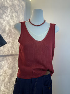 Red Sweet Illusion Knit Top Summer