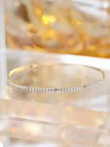 18k Gold Lab Diamond Bamboo Design Stackable Bracelet | 竹影流光满钻手链 小众叠戴款
