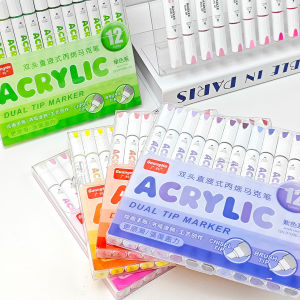 GN 12 Pcs Dual Tip Acrylic Paint Markers Set- Large Ink Capacity for DIY Illustration Graffiti Painting School Supplies