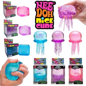 Trending Nee Doh Jellyfish & Cube Squish Toy Soft Jelly Squeeze Stress Relief Fidget Toy Sensory NeeDoh for Kids & Adults