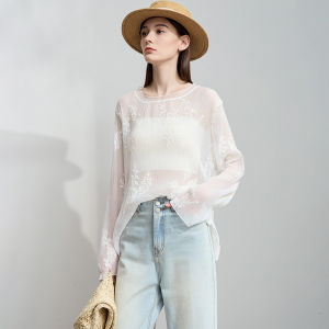 Light Sun Protection Fashionable Casual Embroidered Chiffon Blouse