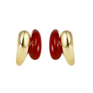 Red Retro Double Ring Enamel Earrings Women Luxury Unique High-End New Year Ear Jewelry Handmade Alloy Silver Gold Plated