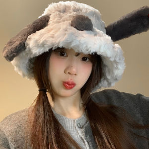 Korean Style Cute Puppy Plush Bucket Hat Female Fall and Winter Heattech All-Matching Basin Hat Face-Looking Small Furry Bucket Hat