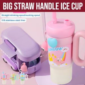 Big Straw Handle Ice Cup 316 Stainless Steel Ice Cup Ice Bar Cup Largecapacity Water Cups Hot And Cold Bottles Thermos Ice Cup