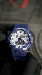 Jam Tangan Pria Casio G-Shock GA-700BWP-2A Analog-Digital White Dial Blue Resin Band