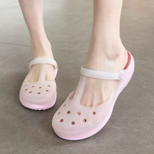 Convenient Jelly Hole Design Womens Slip-Ons Semi-Flip Flops Beach Shoes