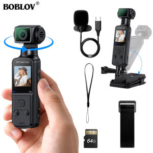 BOBLOV 5K Pocket Sports Camera MINI Vlog Camera Body Camera Portable Rotating Lens Handheld Stabilizer BodyCam Video Recording