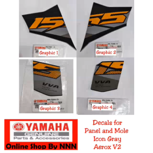 DECALS FOR PANEL AND MOLE ICON GRAY AEROX V2 2023 MODEL YAMAHA GENUINE PARTS