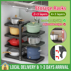 Kitchen Storage Rack Pot Rack Rak Bawah Sinki Rak Letak Barang Dapur Multi Layer Adjustable Stainless Steel Seasoning Organizer Rack Countertop Under Sink Rack 锅架廚房置物架