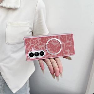 Luxury Gradient Leopard Pattern For Magsafe Magnetic Phone Case for Samsung Z Fold 7 6 5 4 3 Wireless Charging Protective Cover