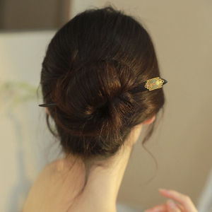 New Chinese Style Black Ebony Hairpin Ancient Gold Plating 2025 Modern Simple Hairpin Original Design Alloy Embedded Artificial Gem