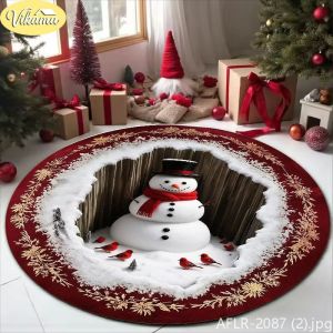 VIKAMA 2D Train and Santa Claus Round Rug Non-Slip Festive Decorative Mat Living Room Sofa and Coffee Table Rug Home Decor