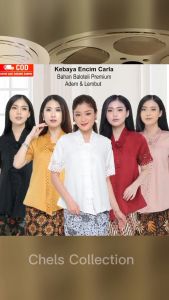 Atasan Kebaya Encim Modern Carla Bahan Baloteli Premium Lengan Pendek Aneka Warna Cantik | Pakaian Wisuda Acara Pesta Kondangan Wanita Remaja Dewasa Elegan Mewah Kekinian