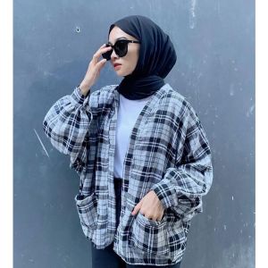 Outer Viral Outer Ballon Flanel Grid Oversize / Cardigan Outer Balon Flanel Tebal