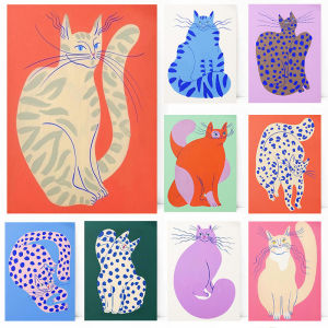 Abstract Cats Illustration Poster Funny Animal Prints Canvas Painting Wall Art Pictures Home Living Room Modern Pets Decoration