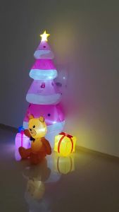 8FT Christmas Inflatable Pink Santa Tree Bear Gift Pack Model Built-in LED Light Outdoor Garden Yard Party Large Decoration Prop