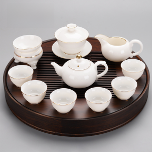 Dongyun White Porcelain Tea Set Bamboo Stand Living Room Tea Brewing Set Gongfu Tea Utensils Home Use Modern Chinese Style