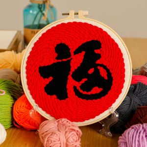 Handmade DIY Wool Poke Embroidery Material Package Rub Embroidery Three Gods of Fortune Prosperity and Longevity Words New Year Ornament Pendant Gift