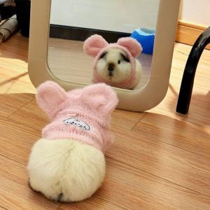 Adorable Thickened Hooded Plush Pig Clothes Winter Warm Coat for Small Pets Guinea Pig Chinchilla Pet Supplies Vest Style