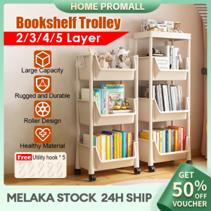 Trolley Bookshelf Multilayer Living Room Movable Storage Rack Bookshelf with Wheels Large Capacity Kitchen Racks Trolley 收納架