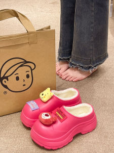 Womens Cotton Slippers Thick Bottom Warm Fleece Lined Half Wrapped Heel Winter Home Outdoor Cute Bear Resistant Shoes