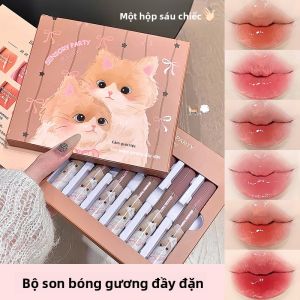 Bộ Son Môi Mạ Gương Sensory Party White Cat Lip Glaze Box Quà Tặng Ngày Lễ Tình Nhân Cho Học Sinh Son Môi Màu Sắc Lâu Trôi