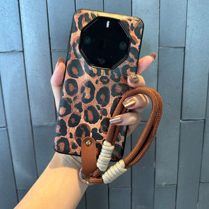 Limited Edition Coffee Color Leopard Print Huawei Mate50RS Porsche Design Phone Case Mate60RS Masterpiece Mate40RS Female Personalized Lanyard Anti-Fall Leather Texture