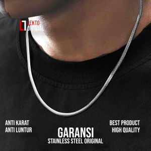 Kalung Titanium Anti Karat Pria Wanita Silver Asli Original Model Pipih Kalung Monel jewellery