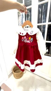 [HỎA TỐC] Set váy yếm Melisa đỏ cho bé gái 11-43kg Đầm Noel Giáng sinh Tết cho bé gái