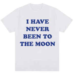 Sanrio | I Have Never Been To The Moon Funny T Shirt Men Women Novelty Humor Joke Short Sleeve Oversized Cotton Casual T-shirt Streetwear
