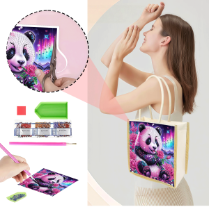 Túi Mua Sắm Tranh Kim Cương 1 Mảnh Họa Tiết Gấu Trúc Chất Liệu Vải Canvas Làm Thủ Công Có Thể Thay Thế Tiện Dụng Khi Đi Du Lịch Phong Cách Hiện Đại
