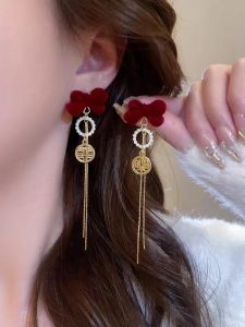 S925 Silver Needle Long Velvet Butterfly Knot Earrings Chinese Style Wedding Womens Fashion Jewelry Accessories