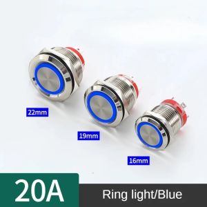 16/19/22mm Metal Push Button Switch 20A High Current IP67 Waterproof LED Light Latching Car Engine Power Switch Red