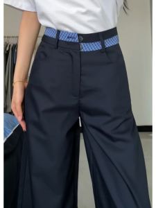 Quần Ống Đứng Màu Xanh Lam Dài Cạp Cao Cho Nữ Dáng Rộng Quần Dài Thường Ngày Quần Dài Quần Ống Rộng Quần Ống Đứng Quần Dài