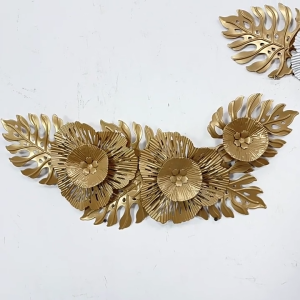 Nordic Luxury Wall Hanging Turtleback Leaf Flower Metal Iron Pendant Hollow Flower Gold Leaf Background Living Room Home Decor