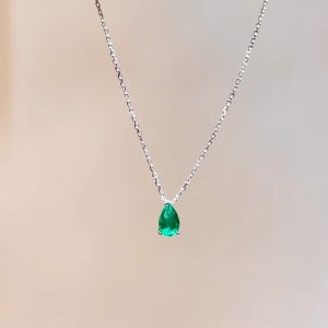 Waterproof New Fashion Green Zircon Oval Crystal Pendant Necklaces For Women Trendy Gold Plated Female Clavicle Chain Jewelry