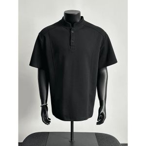 Textured Mandarin Collar With Placket Fitting Design POLO-shirt