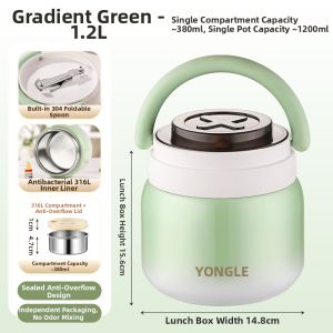 YONGLE | Antibacterial 316L Stainless Steel Portable Insulated Lunch Box