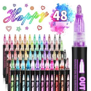 8/12/24/36/48 สี Double-line Outline ปากกา Contour ปากกา Dream แฟลชปากกาโลหะสี MARKER DIY คู่มือเรืองแสง MARKER