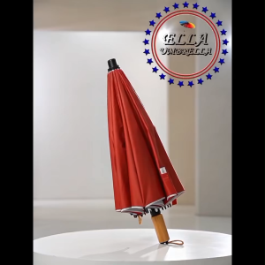 (ELLA SHOP) 2-Fold Umbrella with Wood Handle Silver Backing UV Protection Compact Portable
