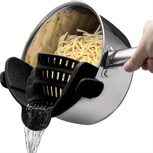 1pc Adjustable Silicone Clip-On Strainer for Pots Pans and Bowls - Handheld Drainer for Noodles Pasta
