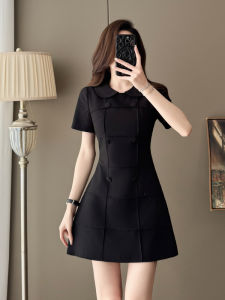 SUYE | Hepburn Style Summer Black Slimming Dress For Petite
