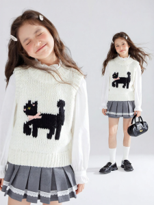 MUCMUKN | Hand-knitted Kitten Pattern Girls Woolen Vest