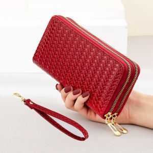 Long Womens Wallet 2025 New Woven Pattern Double Zipper Large Capacity Handheld Multi-functional Painted Leather Mobile Phone Bag