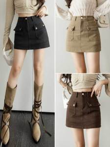 กระโปรงยีนส์เอวสูงทรงเอ กระโปรงสั้นทำงานฤดูร้อนสำหรับผู้หญิง กระโปรงทรงเอคลุมสะโพกฤดูใบไม้ร่วง/ฤดูหนาว กระโปรงทรงเอสำหรับผู้หญิง