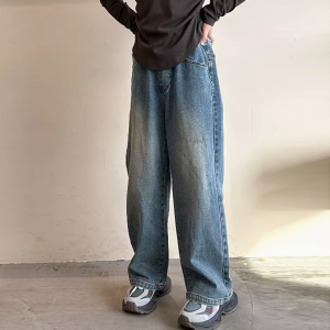 Girls Straight Leg Jeans Loose Fit mid Waist Spring Autumn Light Blue Childrens Korean Style Casual Cotton Denim Trousers