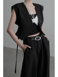 Wide Shoulder Vest Original Design Butterfly Knot Short Length Single Button Closure V Neck Regular Thickness Spring Season