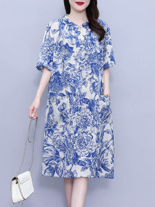 DAIXIANGFEIZI | Short Sleeve Midi A-line Dress Large Size for Petite Women